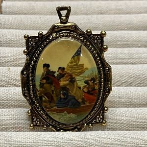 Vtg George Washington Crossing The Delaware Pendant Gold Tone 1976 2.5"